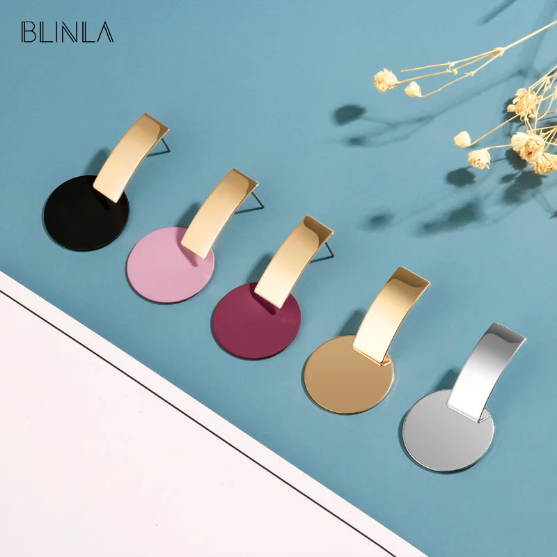 Женские Висячие серьги BLINLA корейские круглые геометрические золотистые висячие