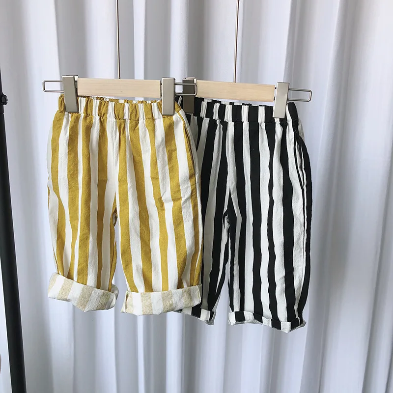Весенне летние детские свободные брюки в Вертикальную Полоску хлопковые широкие