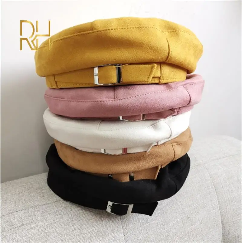 Женский берет для девочек теплая замшевая восьмиугольная плоская шапка осенне