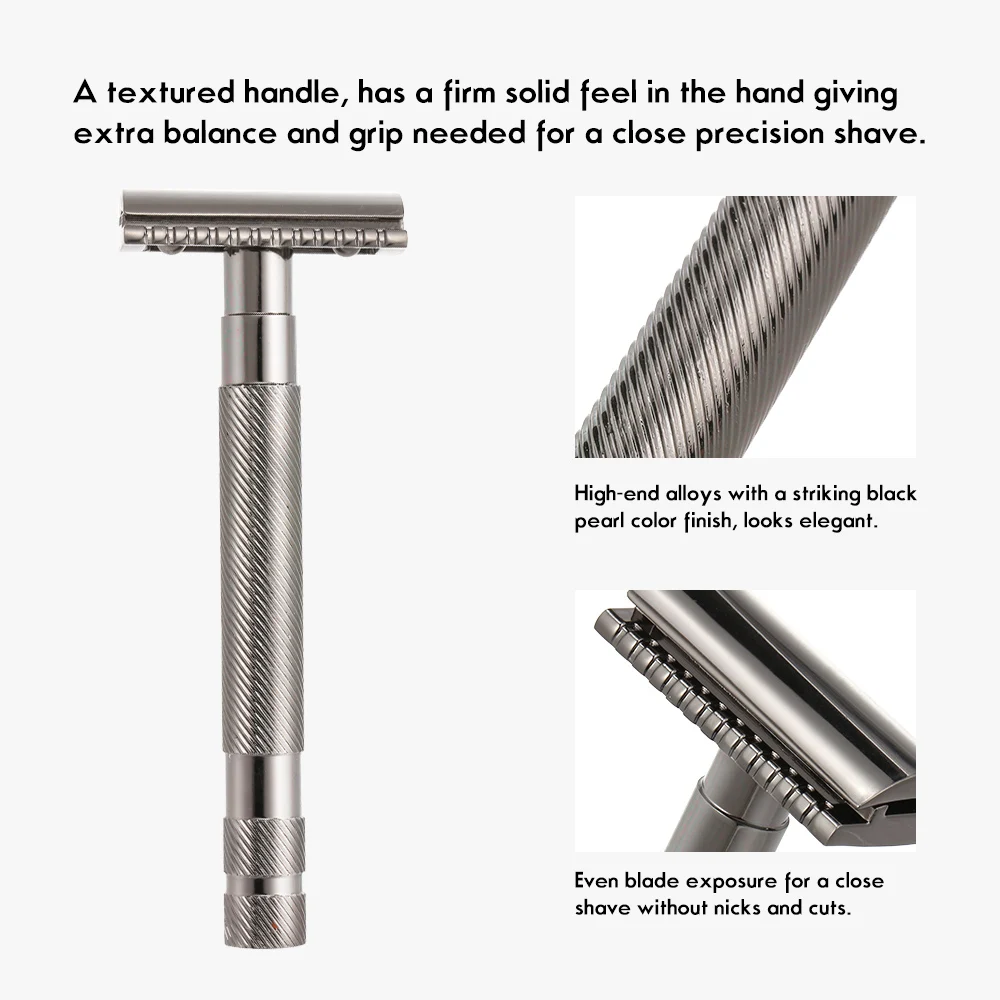 Безопасная бритва с двойным лезвием длинная ручка цинковый сплав для мужчин