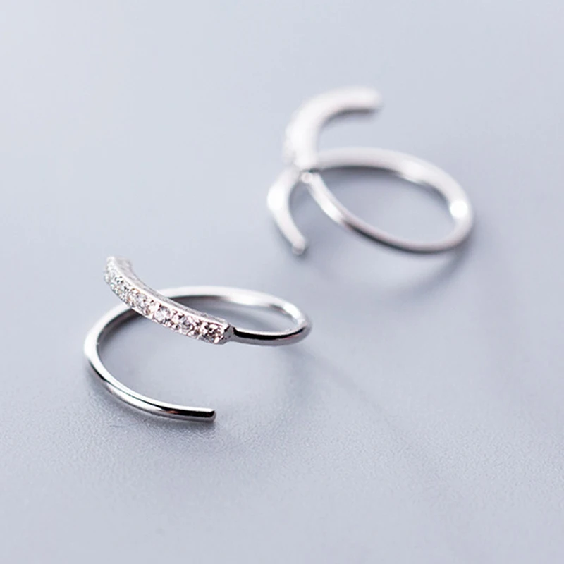 

Genuine 925 Sterling Silver Zircon Waves Ear Line Earrings For Women Wedding Party Jewelry Gift