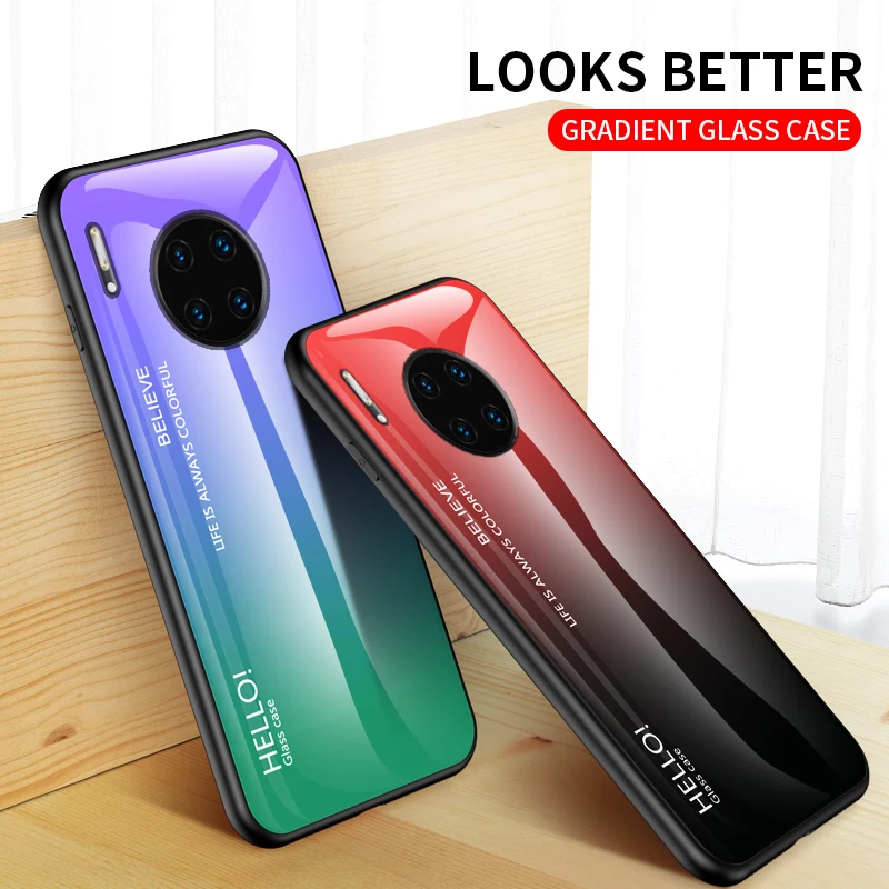 

For Huawei Mate 30 Case Gradient Tempered Glass Capa For Huawei Mate30 Case Soft Silicone TPU Edge Fitted Case Mate30 Fundas
