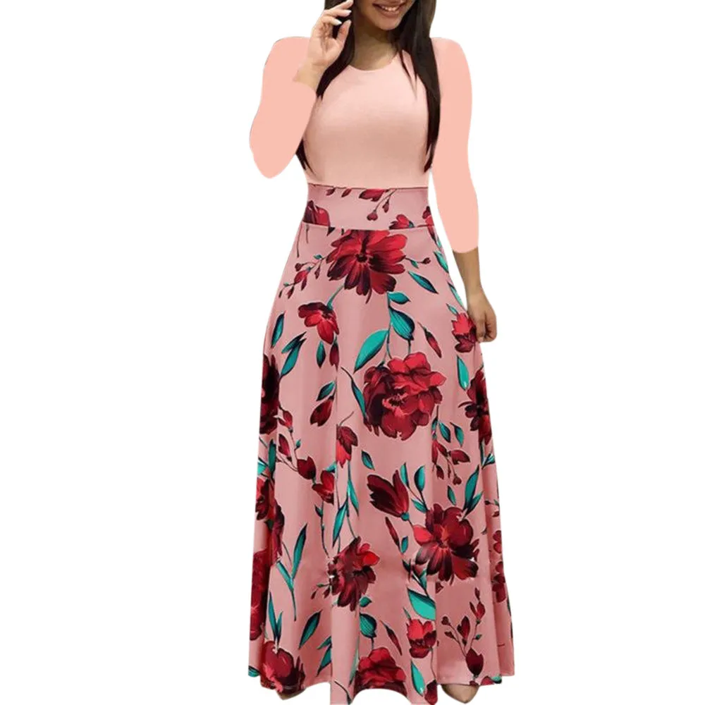 

Women Dresses Fashion Long Sleeve Floral Boho Print Dress Ladies Casual Sexy Charm Long Dress vestido de mulher kobieta sukienka