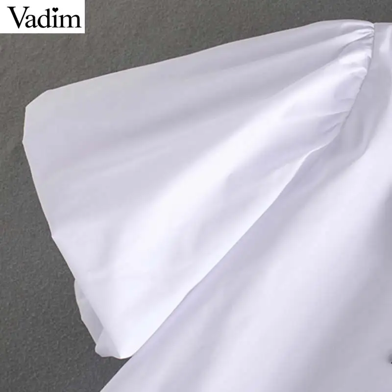 Vadim women sweet white bow tie blouses beading diamonds decorate short sleeve shirts female basic cute tops blusas DA655 | Женская