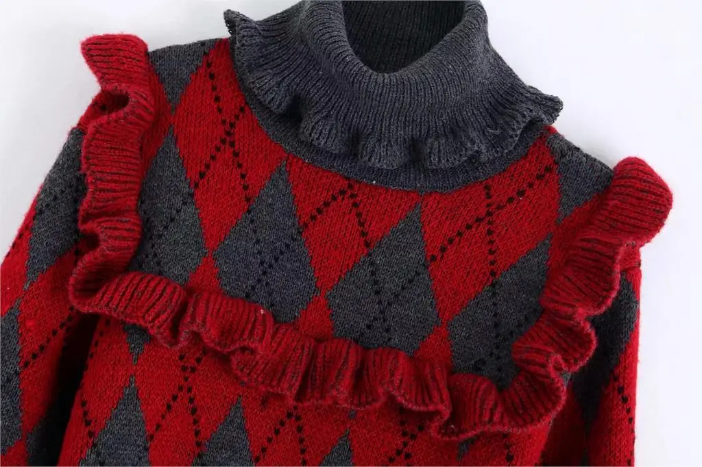 Winter thick turtleneck sweater women Vintage long sleeve rhombic knitted pullover casual jumpers 2019 | Женская одежда