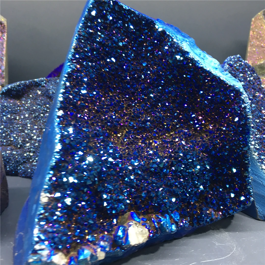 

0.5-1.2KG Free Form Natural Dark Blue Electroplating Amethyst Cluster Reiki Home Decorations Feng Shui Angel Aura Furnishing