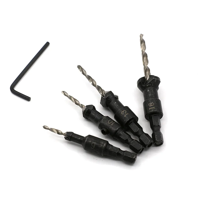 

4 шт. конические потайные сверла для деревообработки с зенкером стандартный набор конических спиральных сверл сверло для снятия фаски