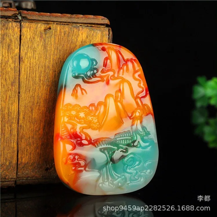 Natural colorful green jade pendant hand-carved mountain pendants men women necklaces jadeite jewelry necklace | Украшения и