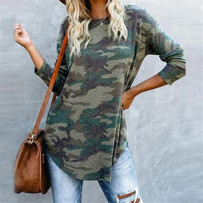 

Casual Women Blouse O-neck Camouflage Camo Blouse Long Sleeve Blouse Ladies Tops Ladies Tee