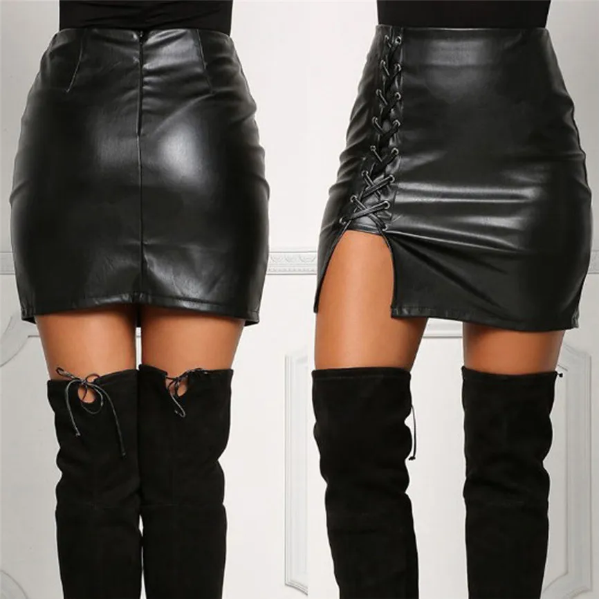 Summer Hot New Womens Sexy Bandage Leather Skirt High Waist Lace Up Pencil Bodycon Stretch Short Mini | Женская одежда