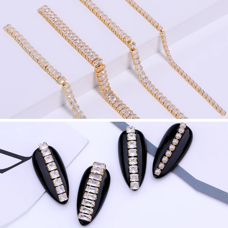 1 шт./пакет 3D металлическая цепочка для ногтей смешанный цвет золотой жемчуг