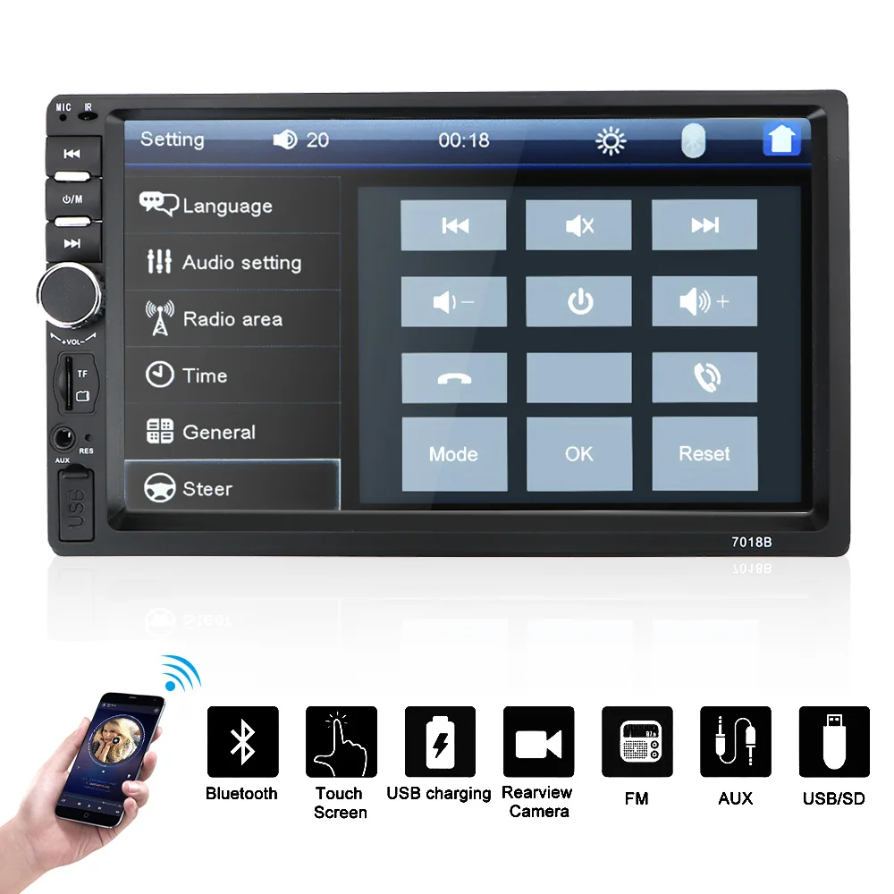 2 Din 7" Car Radio Player Multimedia Touch Screen HD Autoradio Reversing Display MP5/FM 7010B /7012B/7018B | Автомобили и