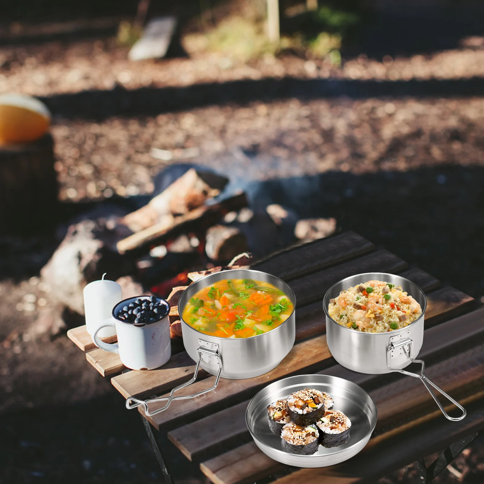

Camping Cookware Kit Food Bowl and Pan Cook Set Camping Bowl Portable Tableware Dinnerware for Camping Hiking Backpacking Picnic