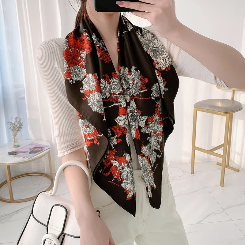 

2021 new spring women scarf quality shawl silk fashion scarf headscarf beach sunscreen bag headscarf scarf 90cm*90cm