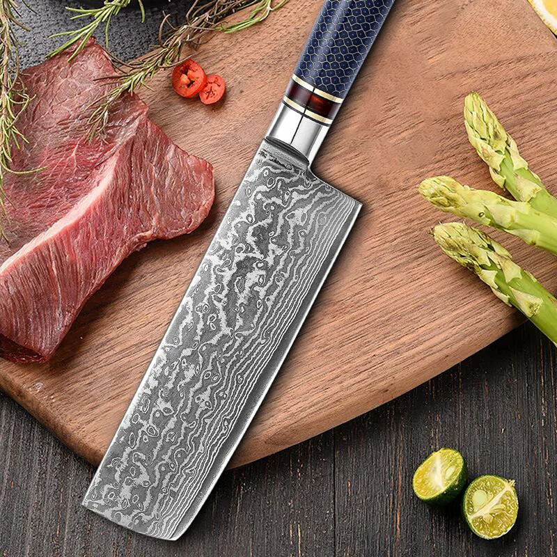 

Японский нож шеф-повара из дамасской стали VG10 с острым лезвием 7 дюймов, кухонные ножи мясника, овощей, японский нож для резки мяса