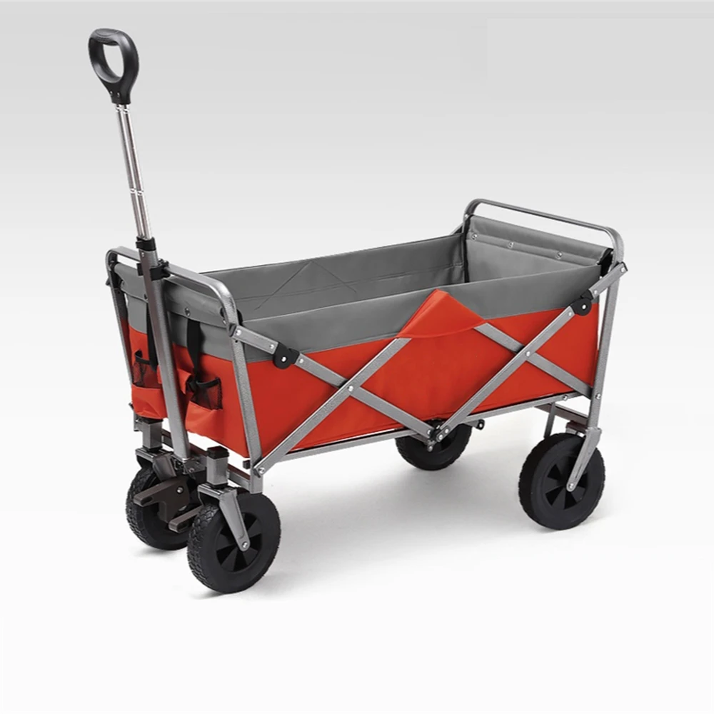 

Folding Wagon Cart with Brakes Free Standing Pull or Push Utility Camping Grocery Canvas Fabric Sturdy Portable Rolling Buggies