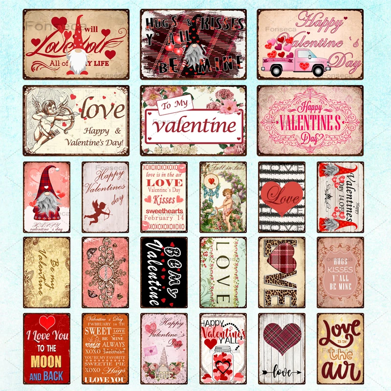 

Valentine's Day Tin Sign Love Cupid Metal Poster Vintage for Love Present Gift Home Family Marry Room Wall Decoration
