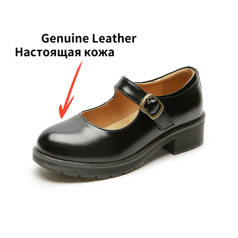 Новинка Весна 2021 маленькие кожаные туфли женская униформа с круглым носком на