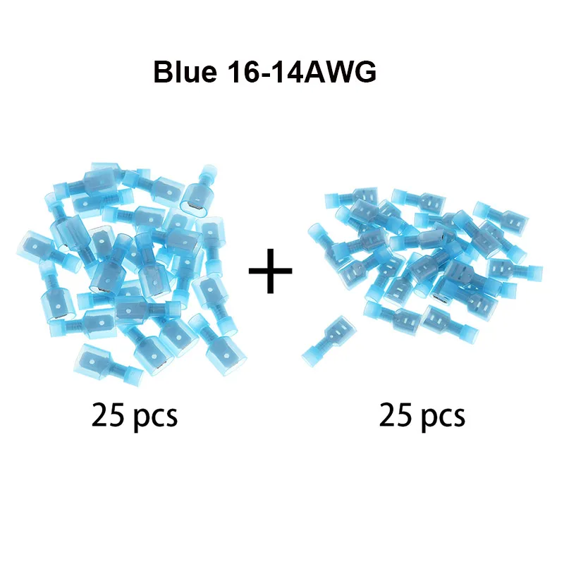 Blue 16-14AWG 50 шт./лот мужской и женский терминатор набор электрических разъемов терминал 16-14AWG синий полностью изолированный провод Кабельный разъем - Цвет: Blue 16-14AWG