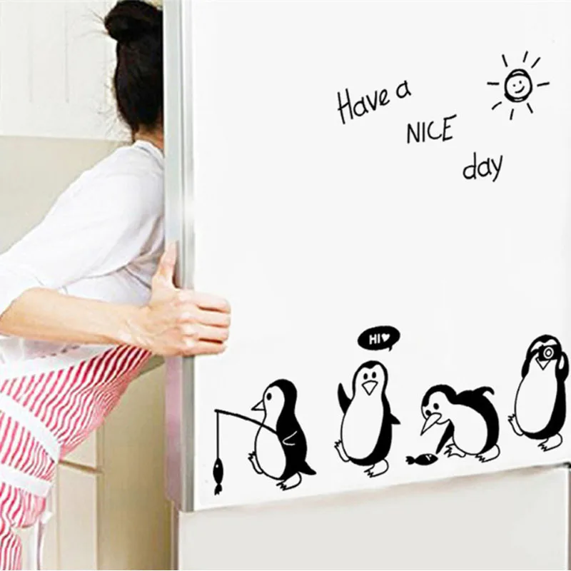

MAMALOOK Cartoon Wall Stickers For Kids Rooms Have A Nice Day Penguin Stickers On The Wall Fridge Home Decor Wall Stickers