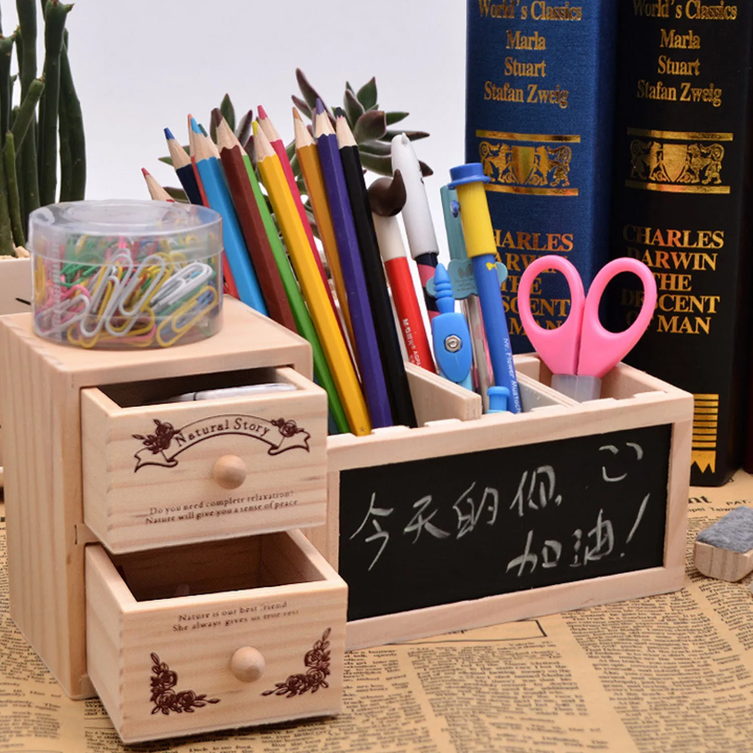Kawaii Деревянный держатель для ручек Регулируемый контейнерный горшок карандашей