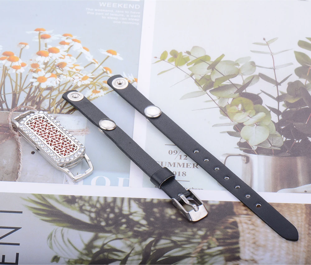 Полностью Циркон Черный Кожаный браслет для ароматерапии эфирное масло диффузор