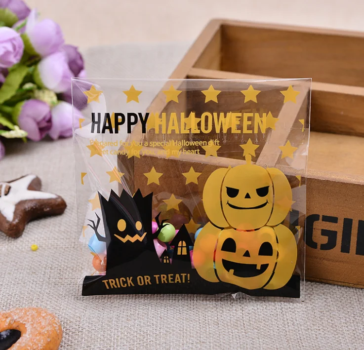 100 шт./компл. новые подарочные пакеты в виде желтой тыквы на Хэллоуин пластиковые