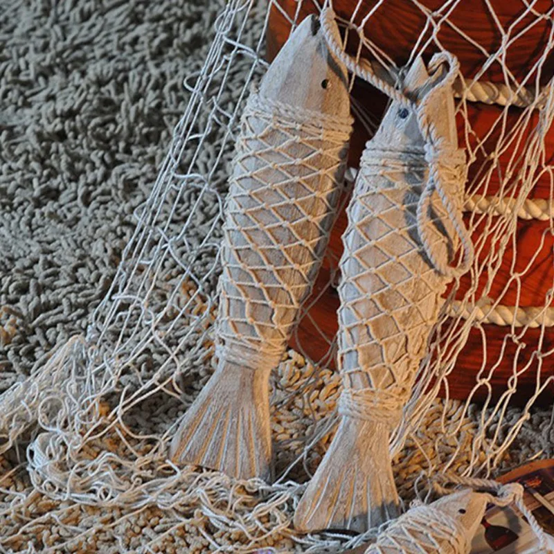 4 шт. винтажные резные деревянные рыбки с рыболовной сеткой декор ручной работы