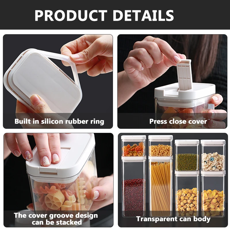 

Plastic Airtight Food Container Sealing Storage Canister with Lid Cereal Seasoning Jar Sealed Flour Tank Kitchen Supply Hot