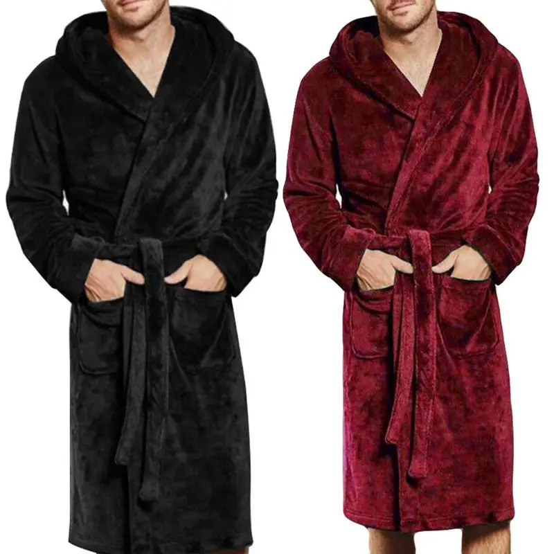 

K3NF Mens & Ladies Nylon Hooded Bathrobe Towelling Bath robe Dressing Gown