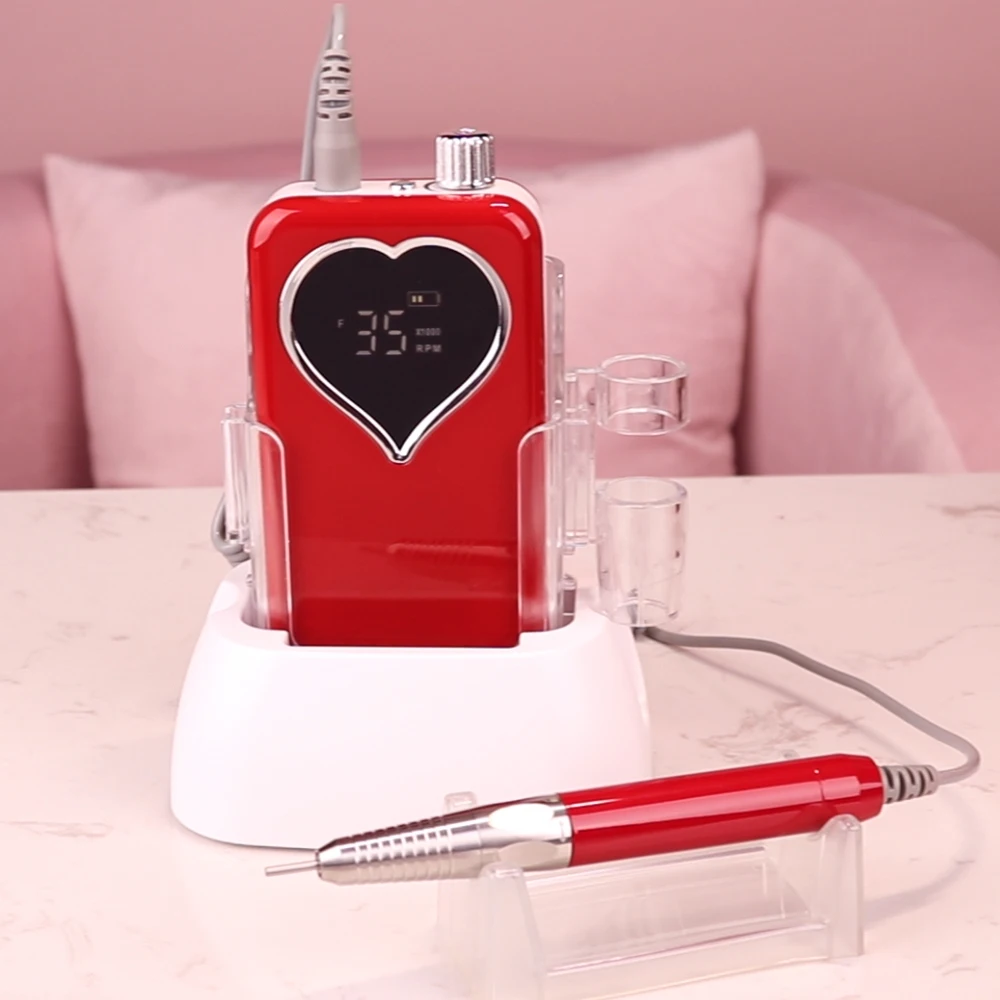 Red Brushless Cordless Electric Nail Drill Machine 35000rpm Drill Set for Manicure Pedicure Rechargeable Wireless Drill E File
