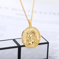 vintage carved coin pendant necklace women choker round character necklace boho jewelry collier charm statement necklace