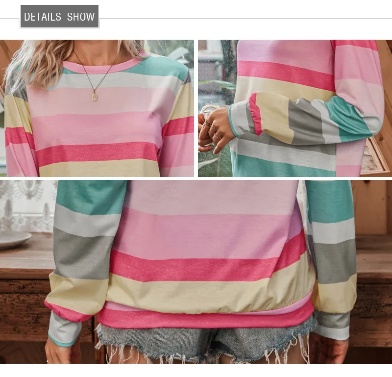 Женская футболка в разноцветную полоску осенняя стиле Харадзюку женская с