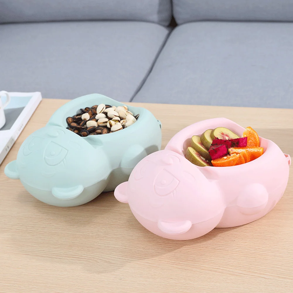 New Cartoon Bear Double Drawer Fruit Plate Lazy Candy Dishes Tray with Mobile Phone Bracket Nut Bowl Table Snacks Storage | Дом и сад