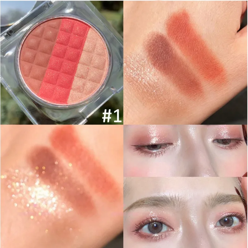 Палитра теней для макияжа 3 цвета матовая блестящая долговечная шелковая пудра