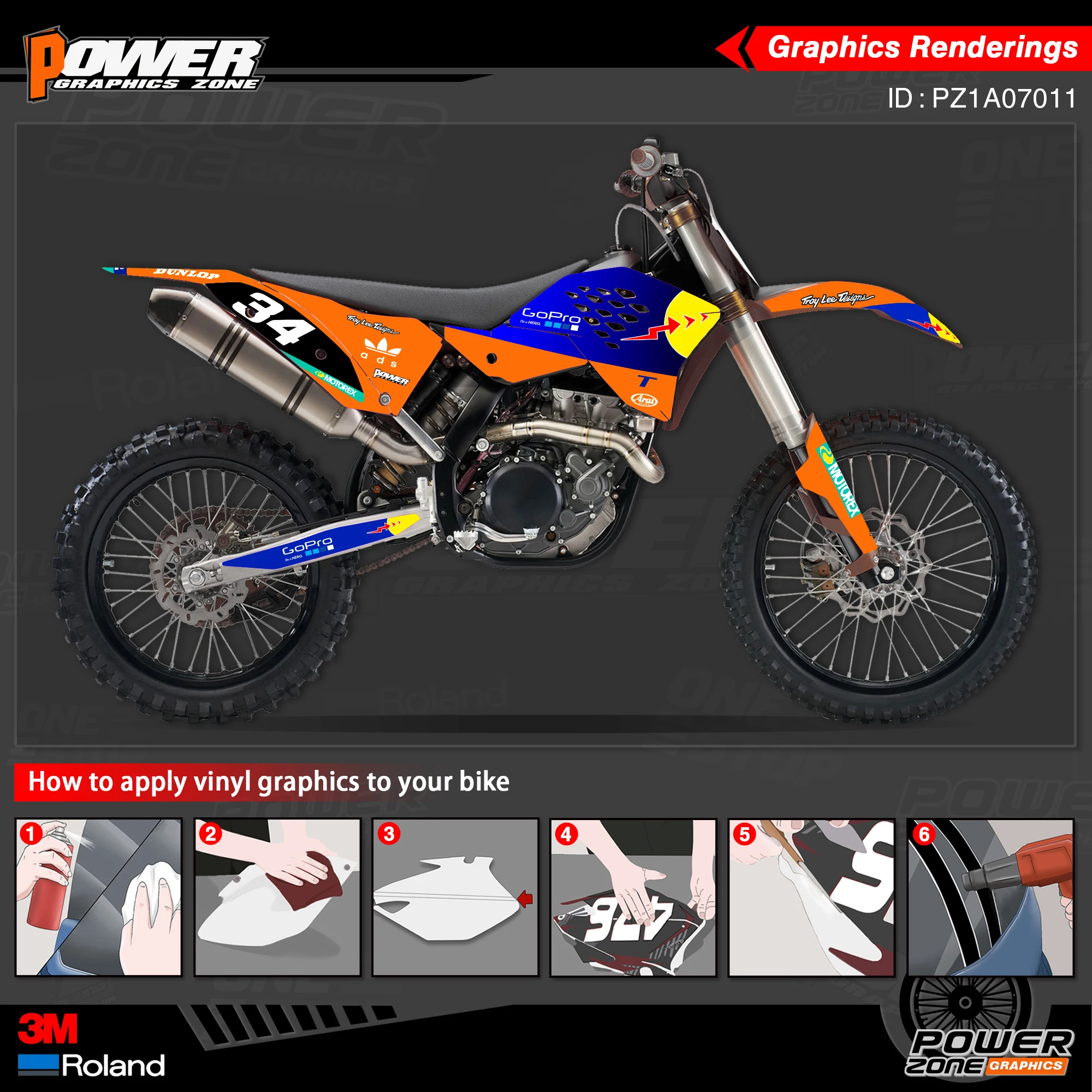 PowerZone Custom Team Graphics деколи для фона 3 м Набор наклеек KTM SX SXF MX 07-10 EXC XCW Enduro 08-11 125 до 500cc 11
