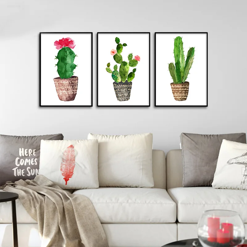 Абстрактные акварельные растения кактус цветок плакаты и принты холст живопись