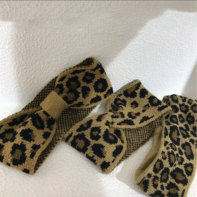 

MENGJIQIAO New Fashion Warmer Knitted Knot Headband Weave Leopard Turban for Women Twist Elastic Hair Accessories