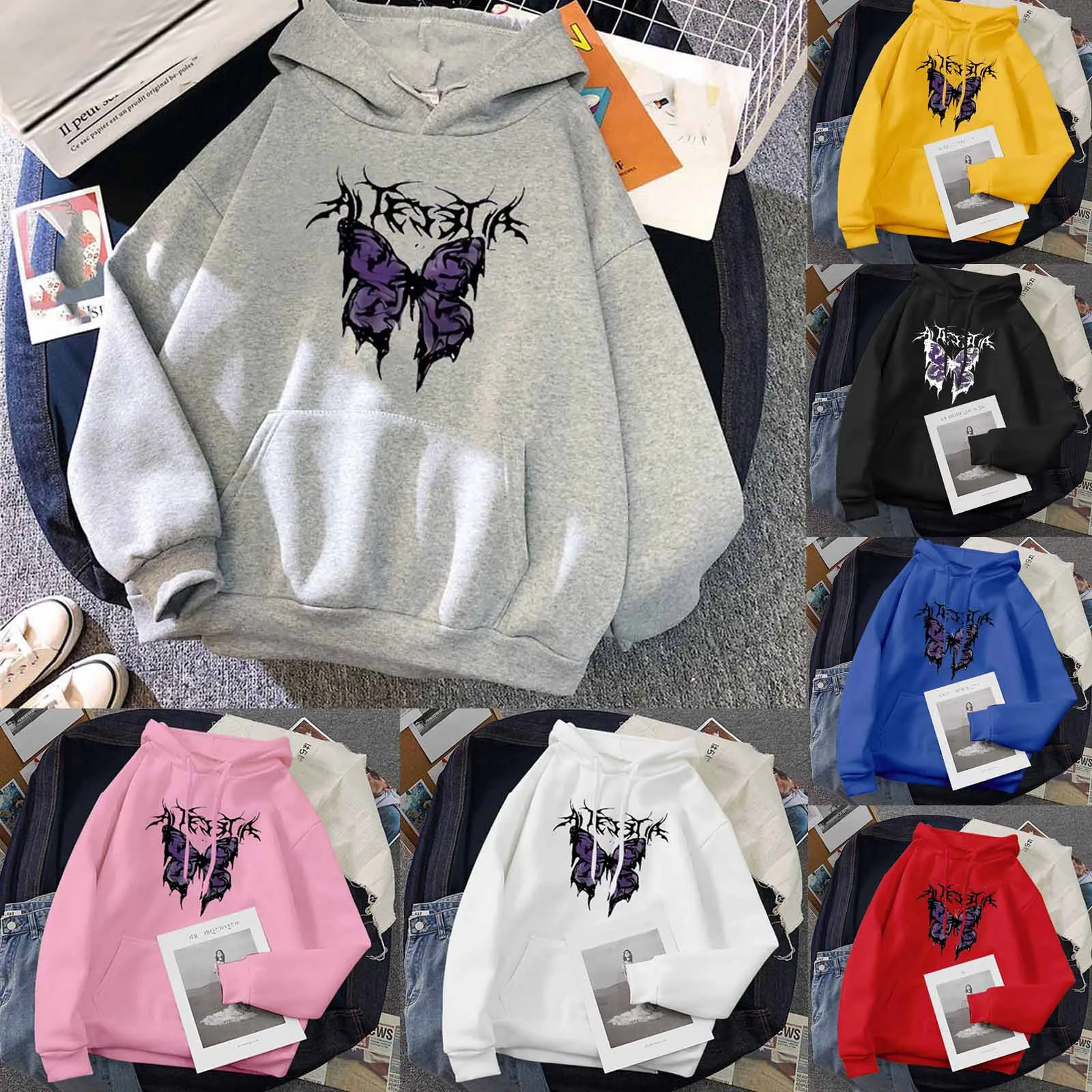 

Y2K худи с готическим принтом, винтажные черные свитшоты, Женская осенне-зимняя Толстовка с длинным рукавом, большие размеры, пуловеры, топ, т...