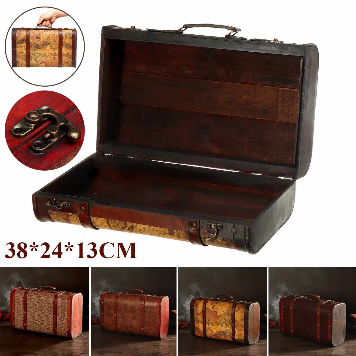 Винтажная деревянная коробка Европейский чемодан Подарочная шкатулка для