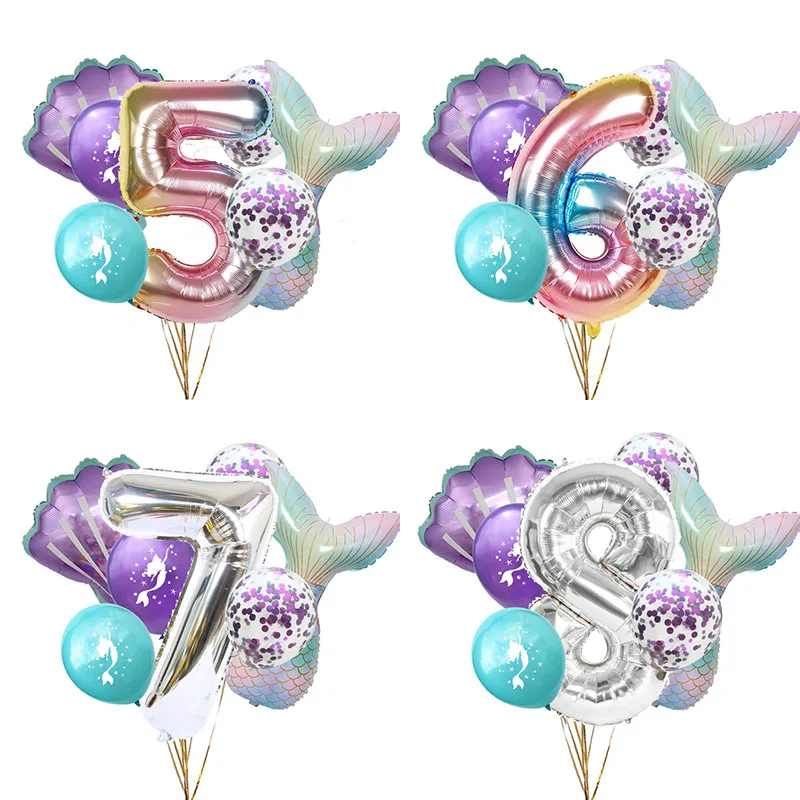 7 шт./лот вечерние воздушные шары в виде русалки 32 дюйма с цифрами Детские