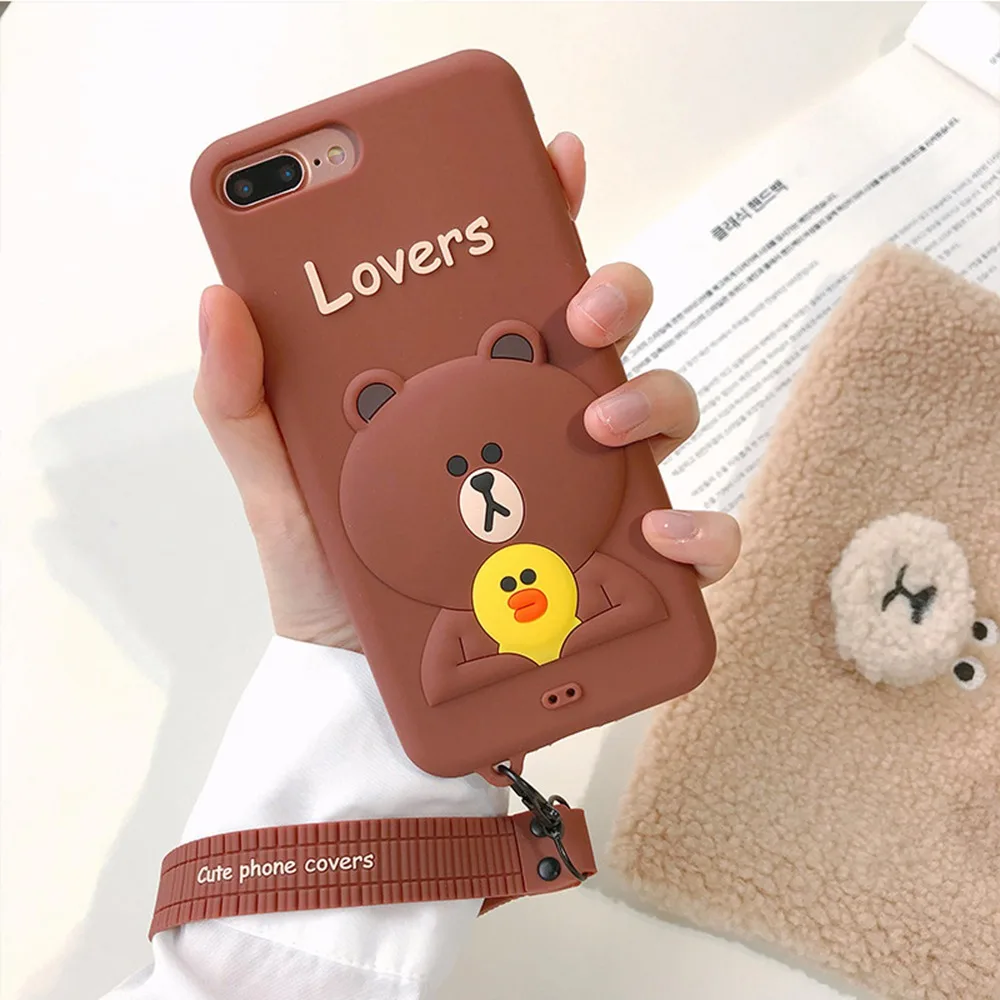 Cute Cartoon Phone Case For iPhone 6 6s 7 8 Plus X XS MAX XR Bow Pig Lanyard Carrot Bear Soft Silicone Thin Girl Back Cover |