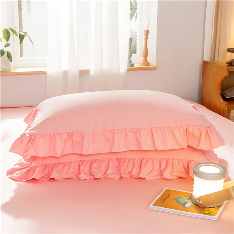 

Korean 2pcs Ruffle Trim Pillowcases for Princess Bedroom, Women Sleeping Pillow Cover Protector Bedsure, Polyester Pillow Case