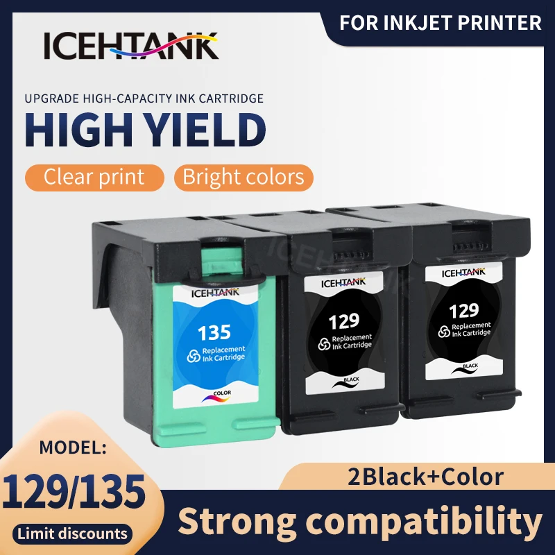 Картридж для принтера Icehtank 129 135 hp129 совместим с Photosmart C4110 C4140 C4150 Officejet 6301 6304 6305 |