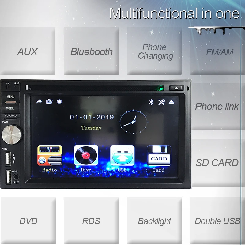 Автомобильный MP5-плеер Rdaio 2 Din 6 дюйма DVD AM Mirrorlink Bluetooth HD1080P формат видео поддержка