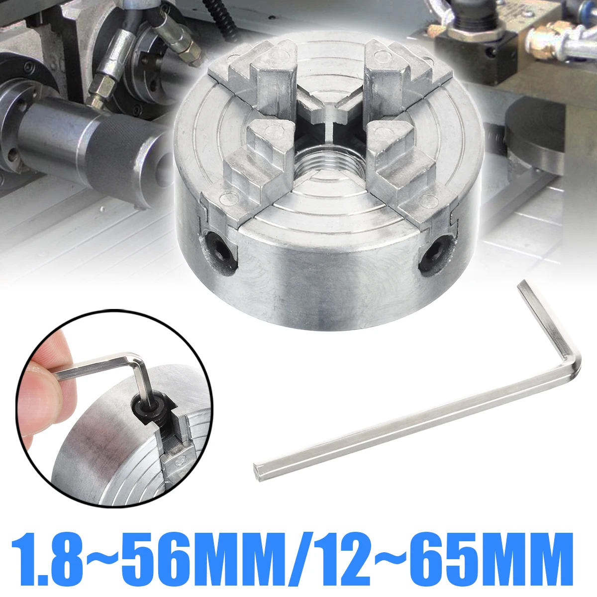 

New Z011A Aluminum M12 Thread Metal Lathe Chuck Durable 4-Jaw Chuck Clamp Accessory For Mini Metal Lathe Tool Drill Chuck
