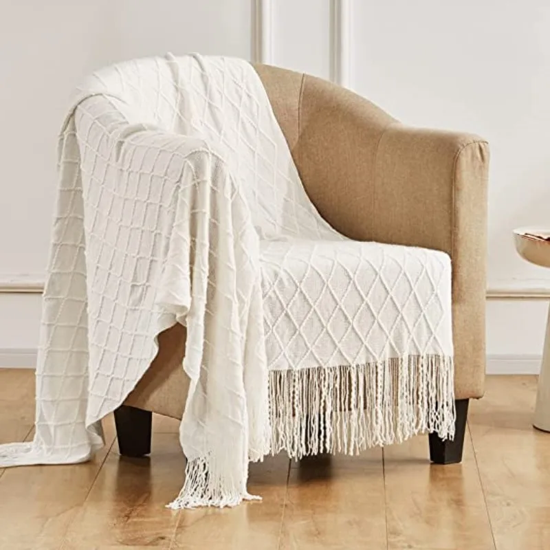 

Inyahome Nordic Knitted Throw Sofa Blanket With Tassels Travel TV Nap Blankets Air Condition Blankets Bed Farmhouse Decorative