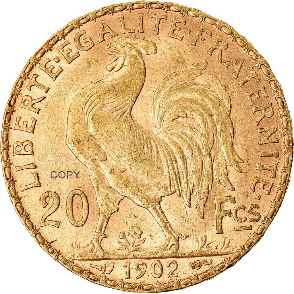 

Коллекционная медная копия монеты Франция 20 франков 1902 года