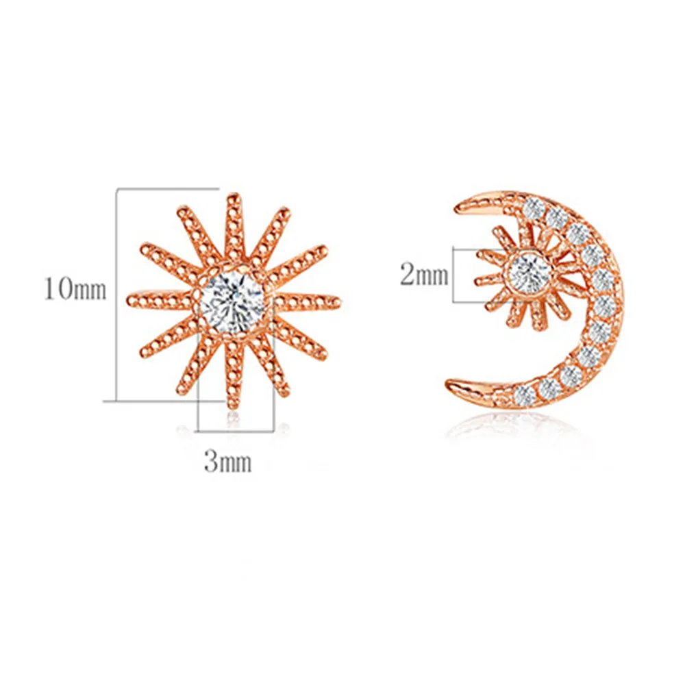 

925 Sterling Silver New Woman Fashion Jewelry High Quality Crystal Zircon Gold Silver Star Moon Interstellar Stud Earrings