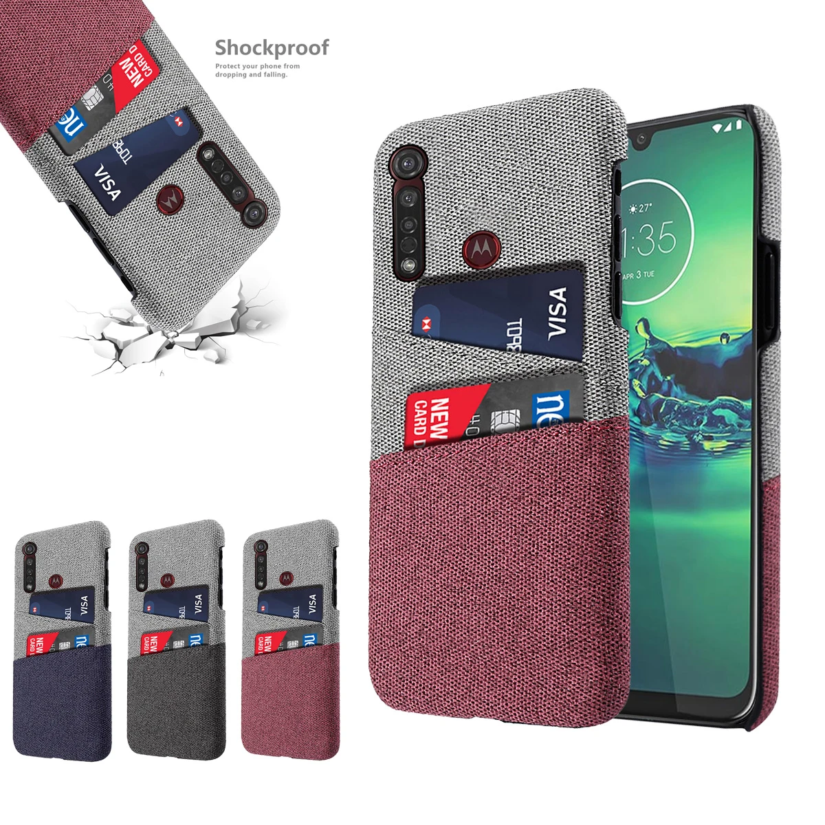 For Motorola Moto G8 Plus Case Ultra Slim Hard PC Anti-Scratch Fabric Cloth Protective Wallet Cover for Card |